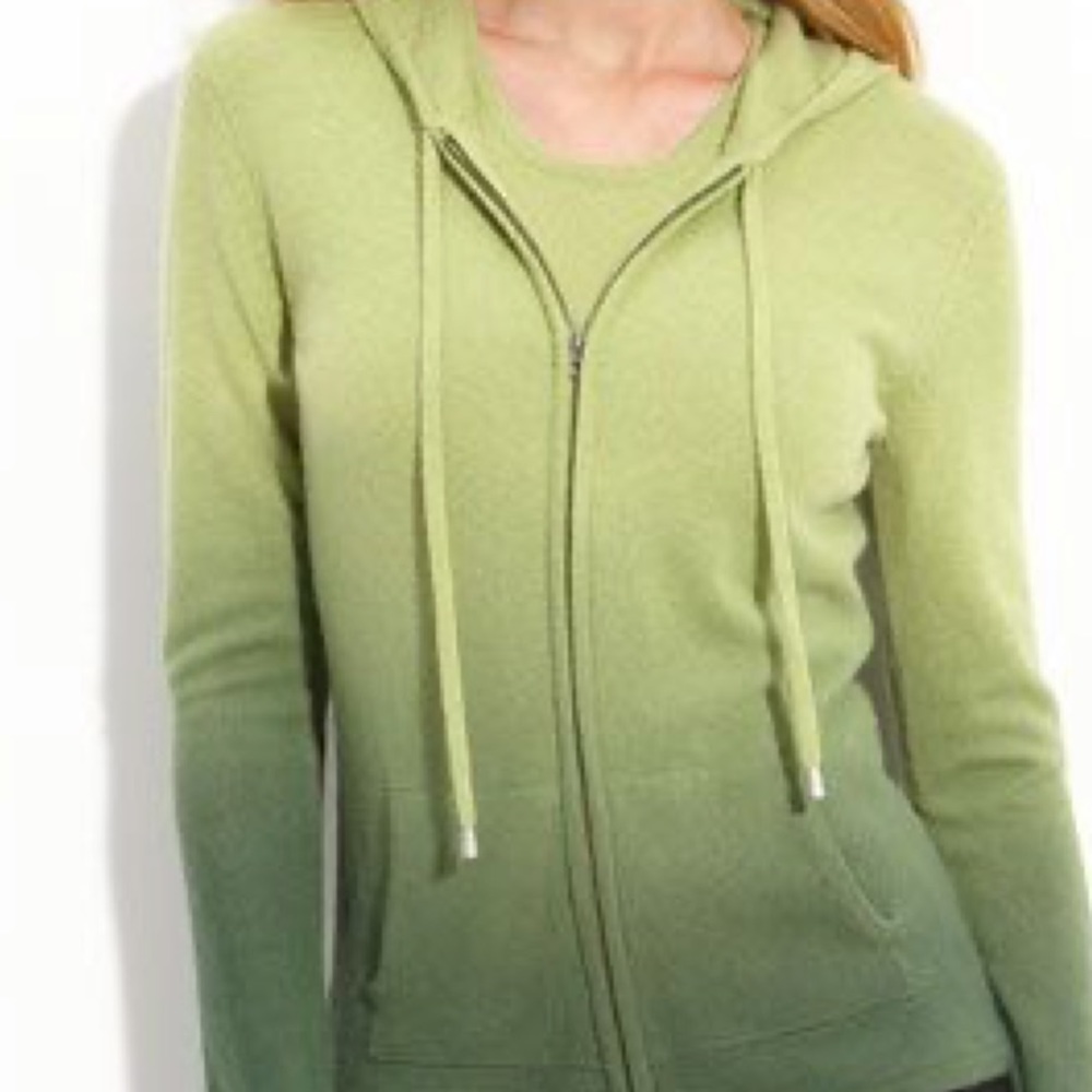 Cashmere Set PURE AMICI Ombre in green Sz L/XL(hooded cardigan/tanktop)